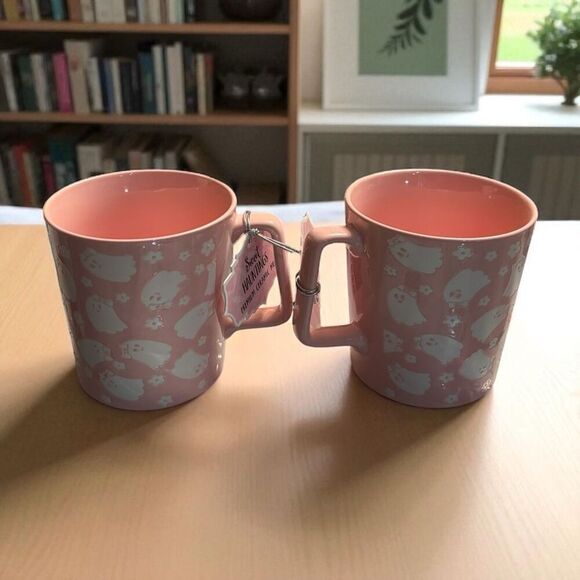 10 Strawberry Street Happy Hauntings Pink Halloween Ghost Mug Set of 2 NEW - Picture 3 of 5
